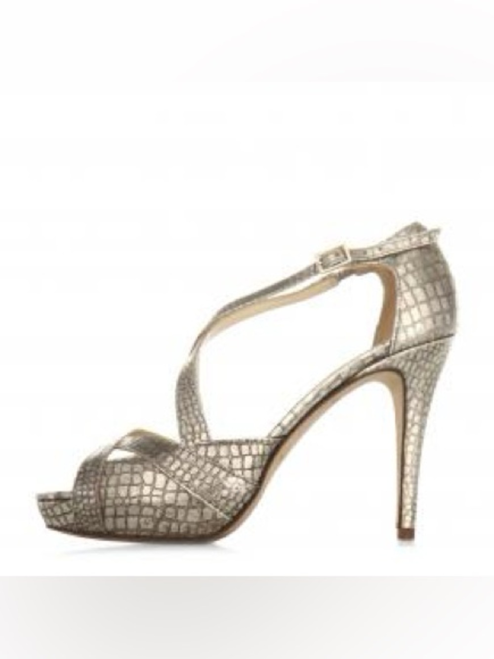 kate spade Metallic Gold Croc Leather Strappy High Heel Platform Sandal Size 10